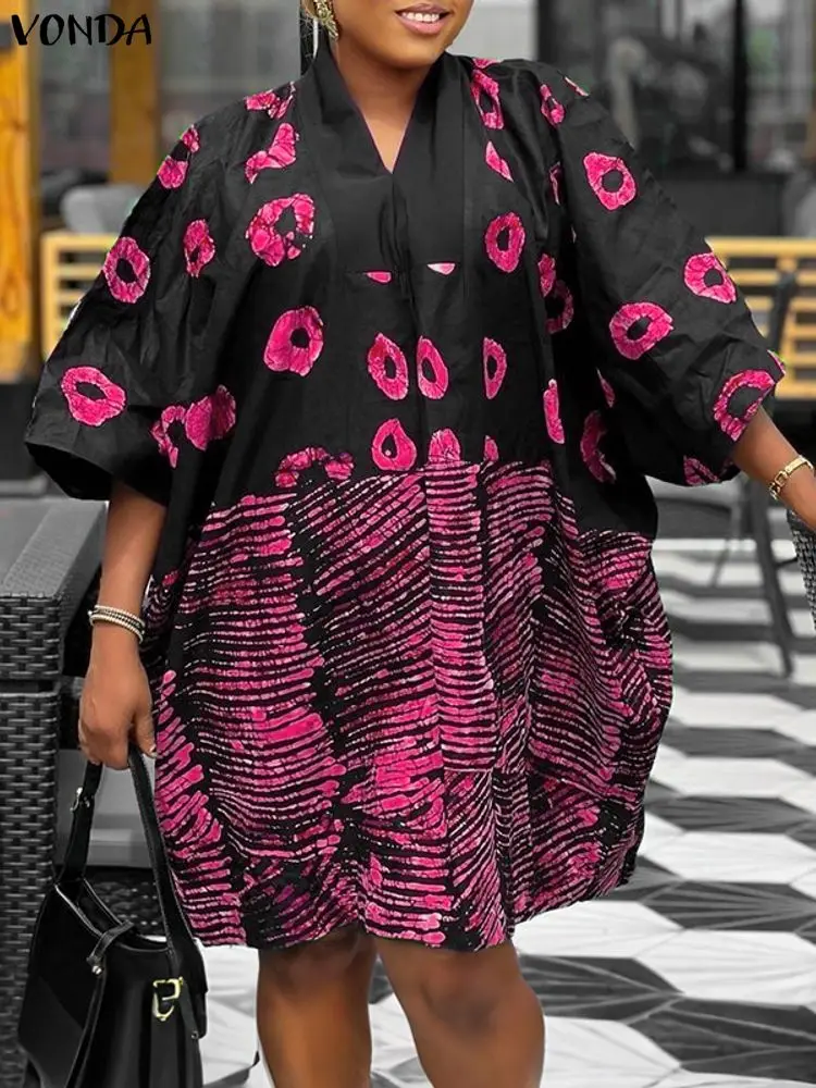 Ethnic Gown - VONDA grande taille Mini robes 5XL